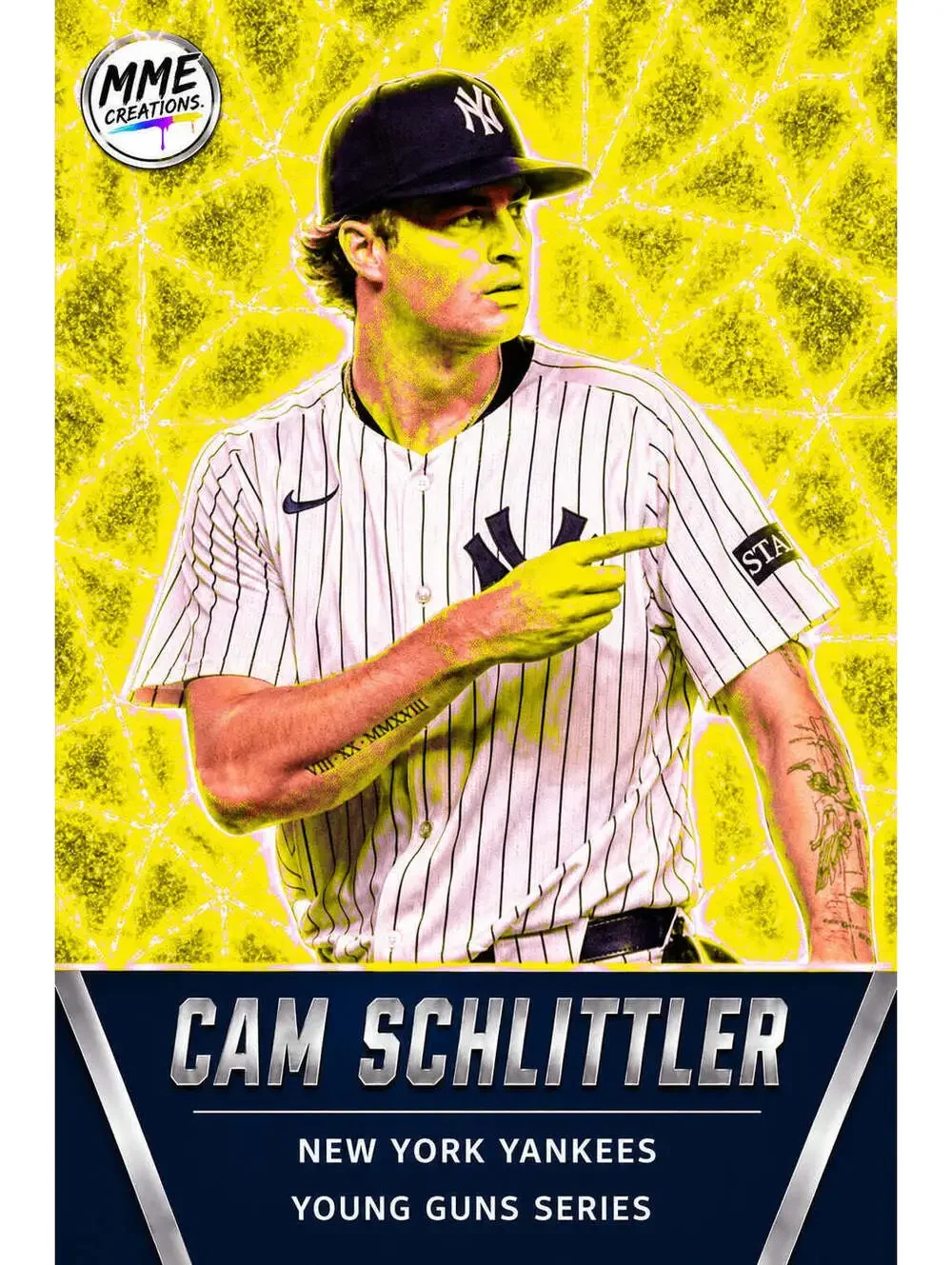 4311 Cam Schlittler Young Guns Laminated Custom Baseball Card Yellow Ice